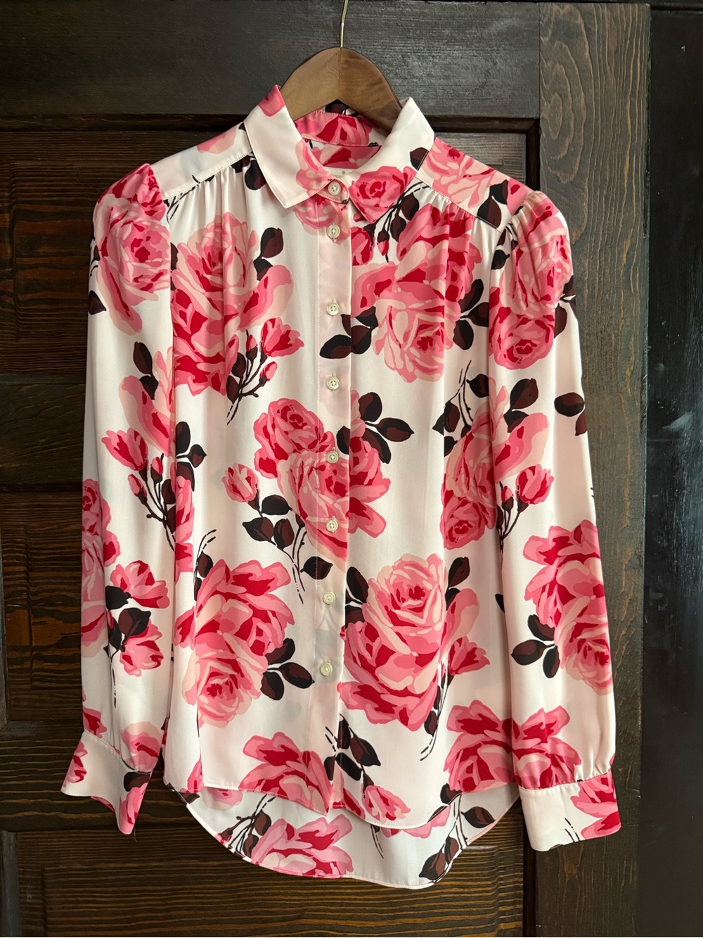 Kate Spade Pink Rose Print Button-Down Blouse
